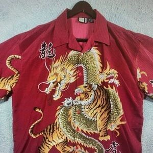 Men's Red Dragon and Tiger Casual Shirt